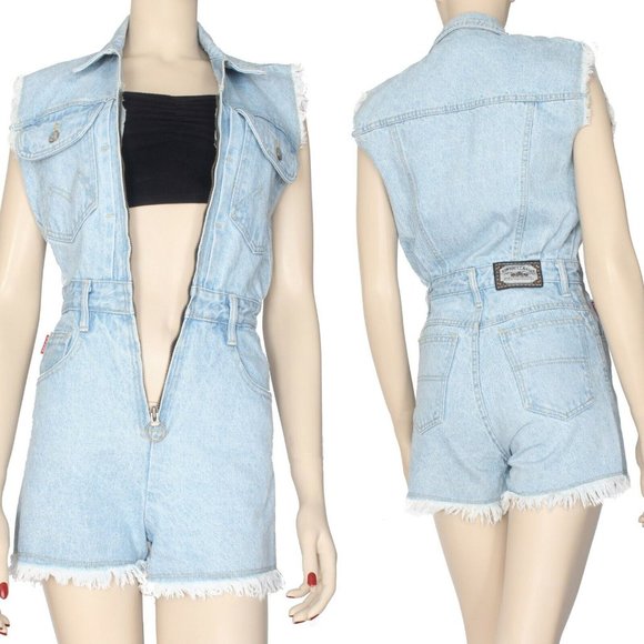 D'Mode Classix 1980s/1990s Vintage Jean Romper - Picture 1 of 9